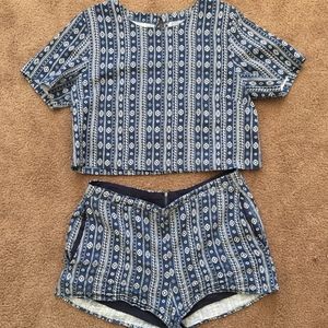 Navy Blue and White Tribal Print Two Piece Set